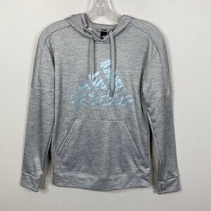 Adidas Gray Metallic Foil Logo Pullover Sweatshirt Hoodie XS